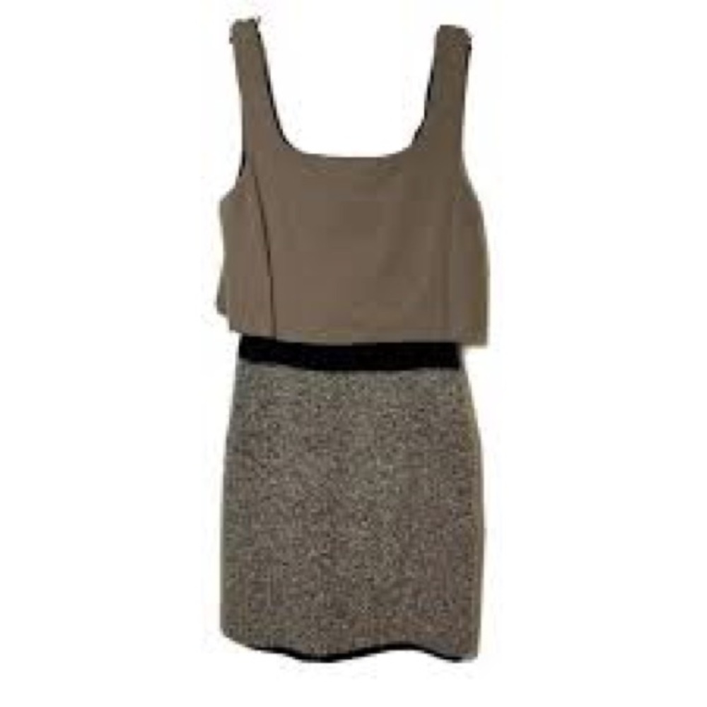 Sleeveless Two-Tone Taupe and Gray Shift Dress